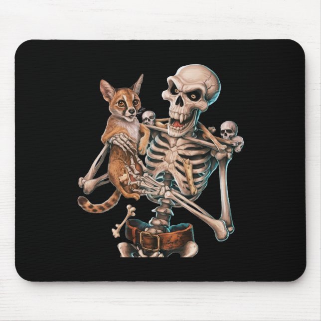 Skeleton Holding A Cat Skull Kitty Halloween Men W Mouse Mat (Front)