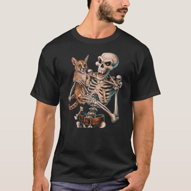 Skeleton Holding A Cat Skull Kitty Halloween Men W T-Shirt (Front)
