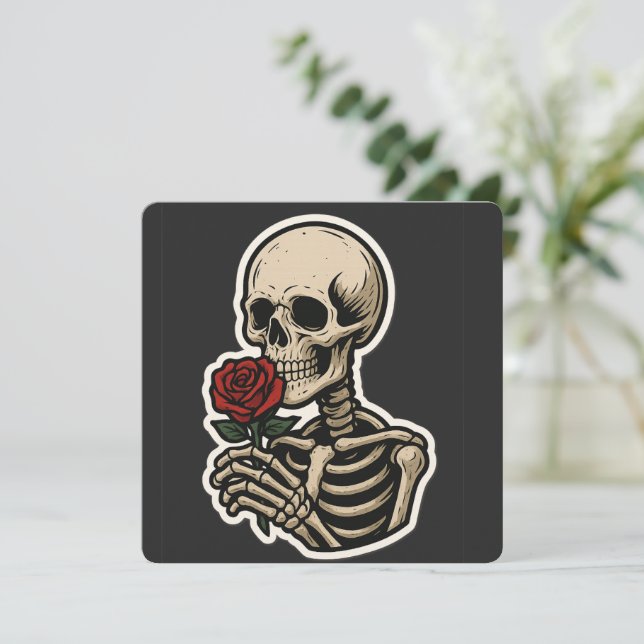 Skeleton Holding a Rose – Artistic Gothic Sticker (Standing Front)