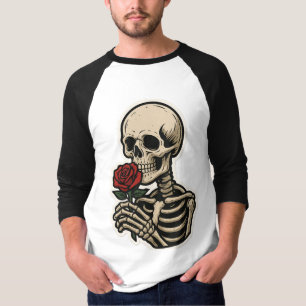 Skeleton Holding a Rose – Artistic Gothic Sticker T-Shirt