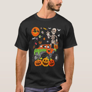 Skeleton Holding Candy Basket Pumpkin On Monster T T-Shirt