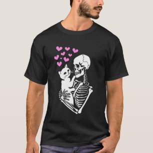 Skeleton Holding Cat Cute Kitty Lover Funny Hallow T-Shirt