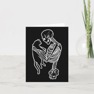Skeleton Holding Cat Fun Halloween Costume Men Wom Card