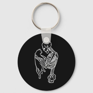 Skeleton Holding Cat Fun Halloween Costume Men Wom Key Ring