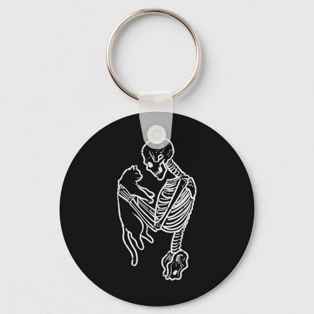 Skeleton Holding Cat Fun Halloween Costume Men Wom Key Ring (Front)
