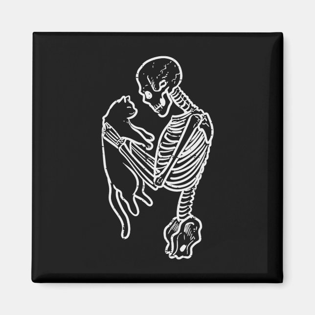 Skeleton Holding Cat Fun Halloween Costume Men Wom Magnet (Front)