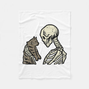 Skeleton Holding Cat Fun Halloween Skull Men Women Fleece Blanket