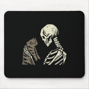 Skeleton Holding Cat Fun Halloween Skull Men Women Mouse Mat