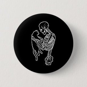 Skeleton Holding Cat Funny Halloween Costume Men W 6 Cm Round Badge