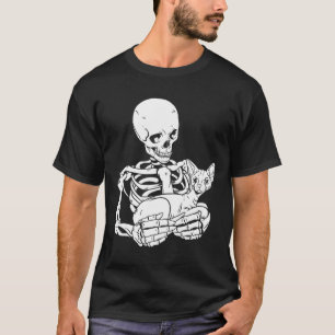 Skeleton Holding Cat Funny Halloween Skull Sphynx T-Shirt