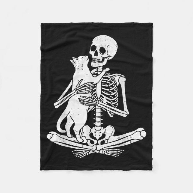 Skeleton Holding Cat Funny Soky Halloween Meow Kit Fleece Blanket (Front)