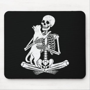 Skeleton Holding Cat Funny Soky Halloween Meow Kit Mouse Mat