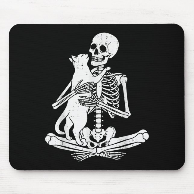 Skeleton Holding Cat Funny Soky Halloween Meow Kit Mouse Mat (Front)