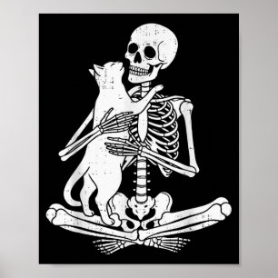 Skeleton Holding Cat Funny Soky Halloween Meow Kit Poster