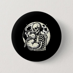 Skeleton Holding Cat Spooky Skull Halloween Gothic 6 Cm Round Badge