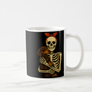 Skeleton Holding Dachshund Dog Funny Lazy Hallowee Coffee Mug