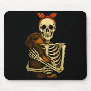 Skeleton Holding Dachshund Dog Funny Lazy Hallowee Mouse Mat