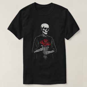 Skeleton Holding Red Roses – Dark Love Valentine  T-Shirt