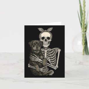 Skeleton Holding Rottweiler Dog Funny Lazy Hallowe Card