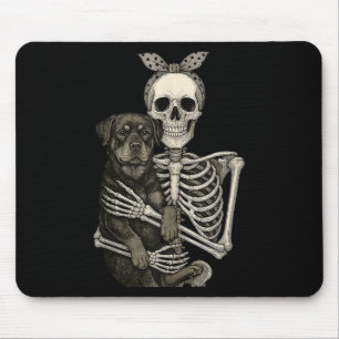Skeleton Holding Rottweiler Dog Funny Lazy Hallowe Mouse Mat