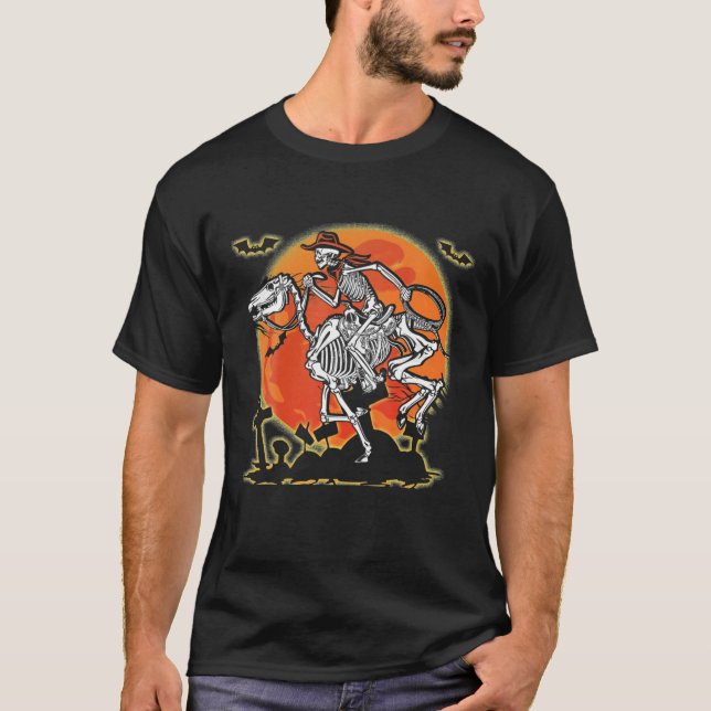 Skeleton Horse Cowboy Riding Halloween Costume T-Shirt (Front)