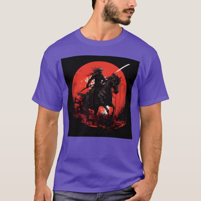 Skeleton horse Human skeleton Horse ridingSword T-Shirt (Front)