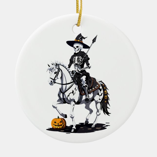 Skeleton Horse Rider - Halloween Skeleton Ceramic Tree Decoration (Front)