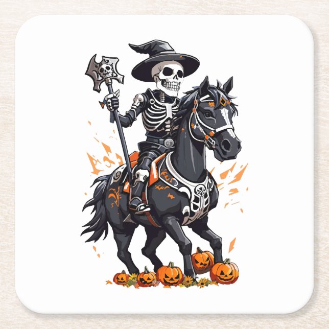 Skeleton Horse Rider Square Paper Coaster (Front)