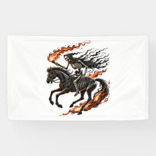 Skeleton Horseman Riding Flaming Horse Banner