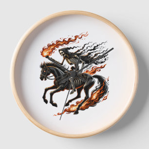 Skeleton Horseman Riding Flaming Horse Clock