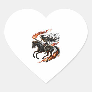 Skeleton Horseman Riding Flaming Horse Heart Sticker