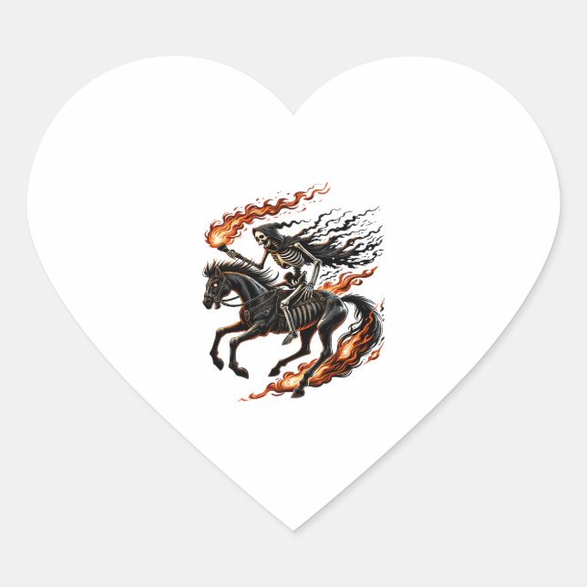 Skeleton Horseman Riding Flaming Horse Heart Sticker (Front)