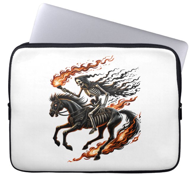 Skeleton Horseman Riding Flaming Horse Laptop Sleeve (Front)