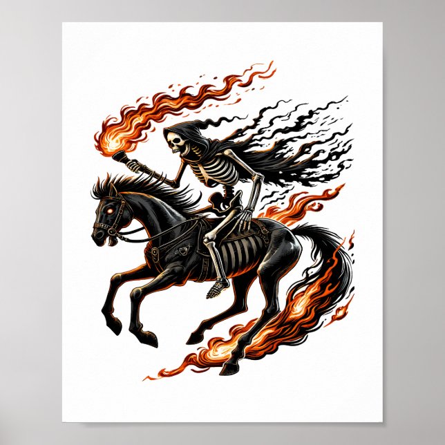 Skeleton Horseman Riding Flaming Horse Poster (Front)