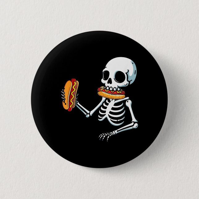 Skeleton Hot Dog Halloween 6 Cm Round Badge (Front)