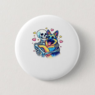 Skeleton Hugging a German Shepherd � Unique Gothic 6 Cm Round Badge