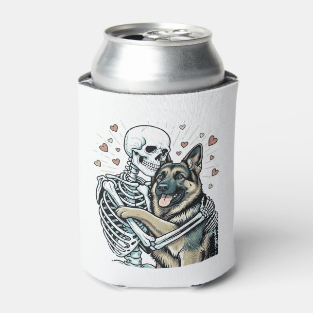 Skeleton Hugging a German Shepherd � Unique Gothic Can Cooler (Can Front)