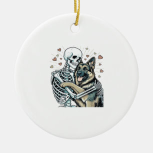 Skeleton Hugging a German Shepherd � Unique Gothic Ceramic Tree Decoration