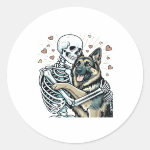 Skeleton Hugging a German Shepherd � Unique Gothic Classic Round Sticker