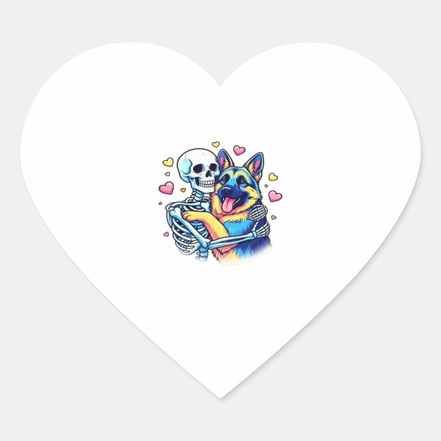 Skeleton Hugging a German Shepherd � Unique Gothic Heart Sticker (Front)