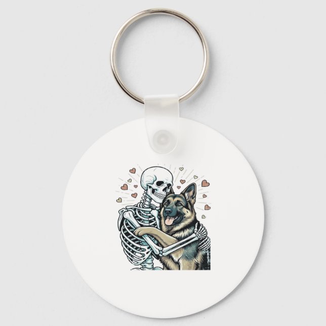 Skeleton Hugging a German Shepherd � Unique Gothic Key Ring (Front)