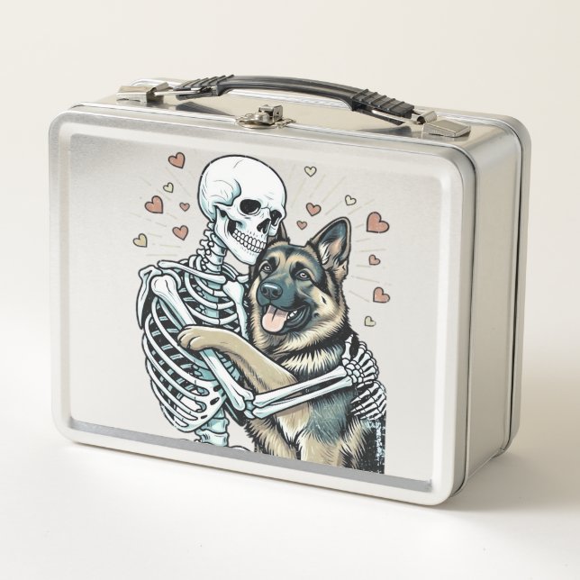 Skeleton Hugging a German Shepherd � Unique Gothic Metal Lunch Box (Front)