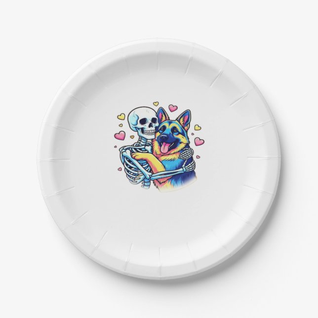 Skeleton Hugging a German Shepherd � Unique Gothic Paper Plate (Front)