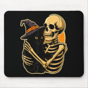 Skeleton Hugging Black Cat Halloween Cute Witch Mouse Mat