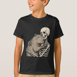 Skeleton Hugging Capybara Halloween Capy Lover Spo T-Shirt