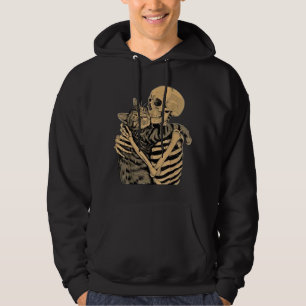Skeleton Hugging Cat – Cute Gothic Cat Lover Gift Hoodie