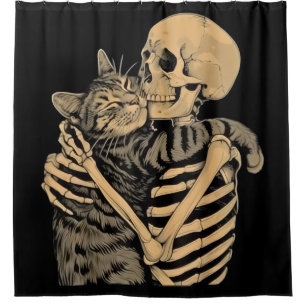 Skeleton Hugging Cat – Cute Gothic Cat Lover Gift Shower Curtain