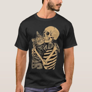 Skeleton Hugging Cat – Cute Gothic Cat Lover Gift T-Shirt