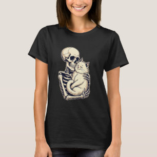 Skeleton Hugging Cat Cute Halloween Cat Lover Kitt T-Shirt
