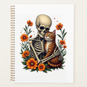 Skeleton Hugging Cat Floral Halloween Cats Lover Planner